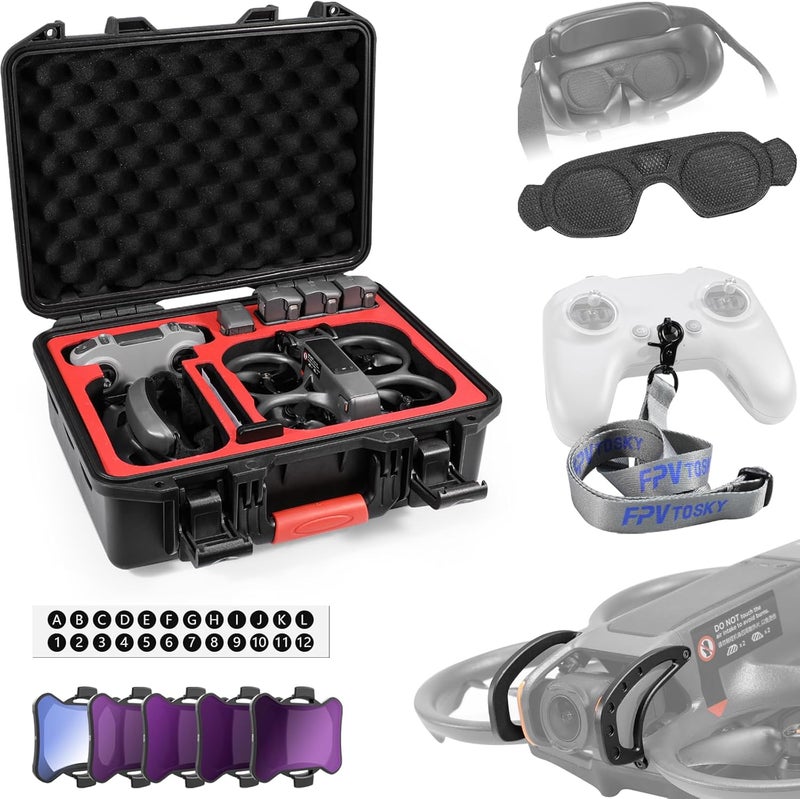 FPVtosky 6-IN-1 Avata 2 Accessories Kit, Avata 2 Hard Case, Gimbal Bumper, 5pack ND Filter Set, Goggle 3 Dust Cover, Neck Lanyard, Battery Digital Sticker for DJI Avata2 Drone Combo Accessories - Image 1